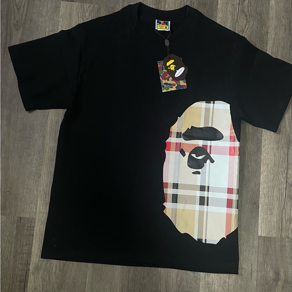 Bape Black Tee with Plaid Ape Graphic